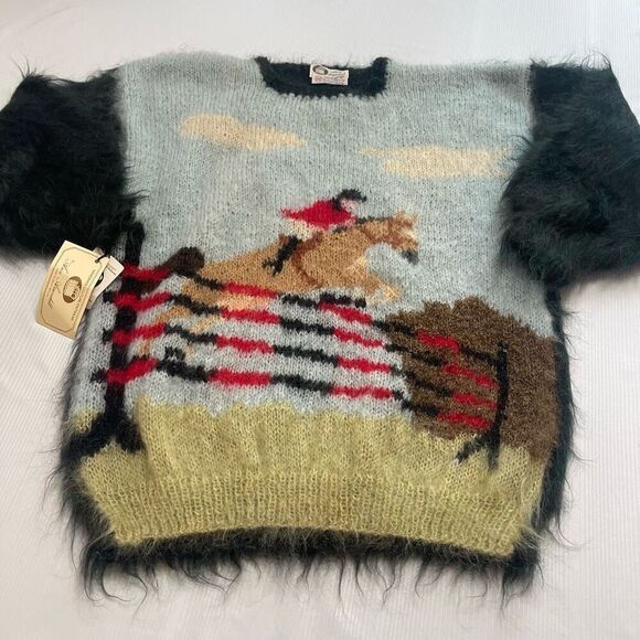 Ann Arundell Handmade Couture VTG NOS Mohair Horse Kentucky Derby Sweater